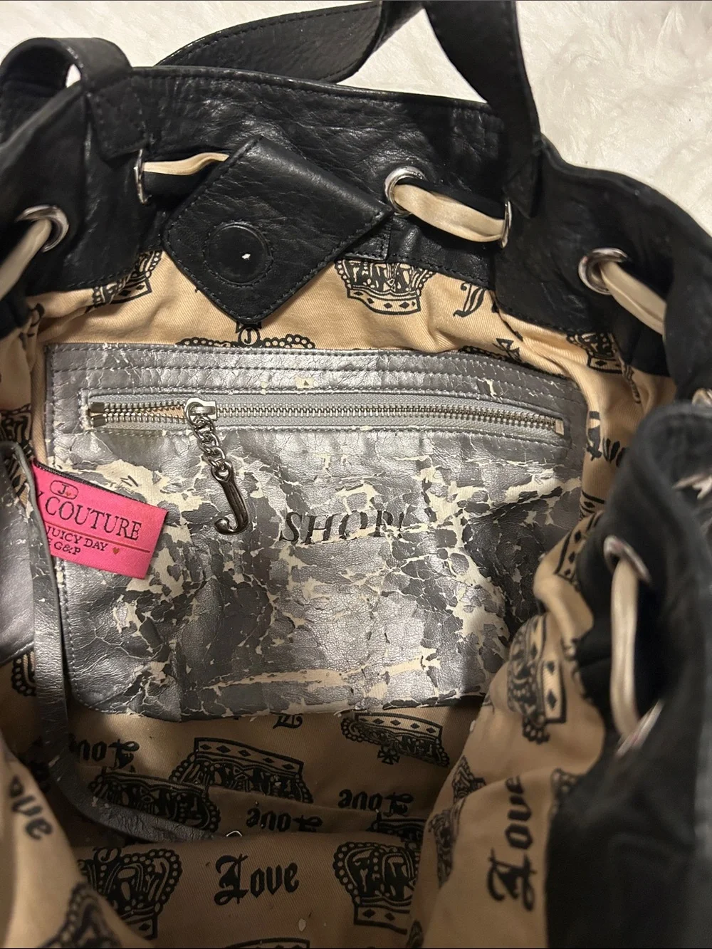 Juicy Couture Brown velvet and Black leather trim Tote with Cream Accents
